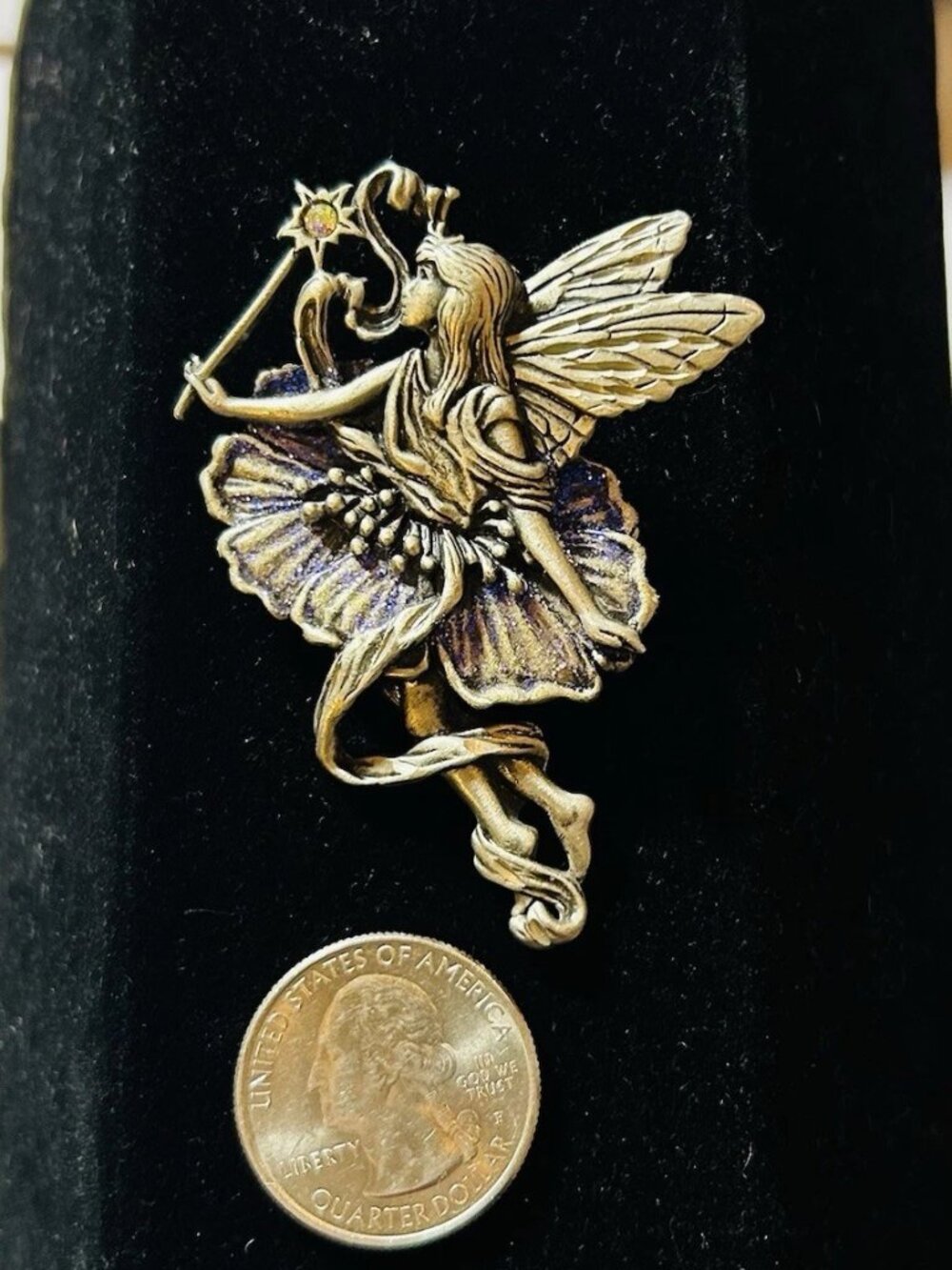 "JJ" Jonette Jewelry Silver Pewter WINGED Sparkling Ballerina FAIRY Pin #S1